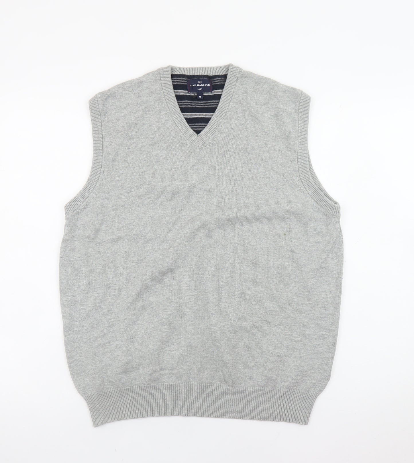 Marks and Spencer Blue Harbour Men's Grey Cotton V-Neck Vest M