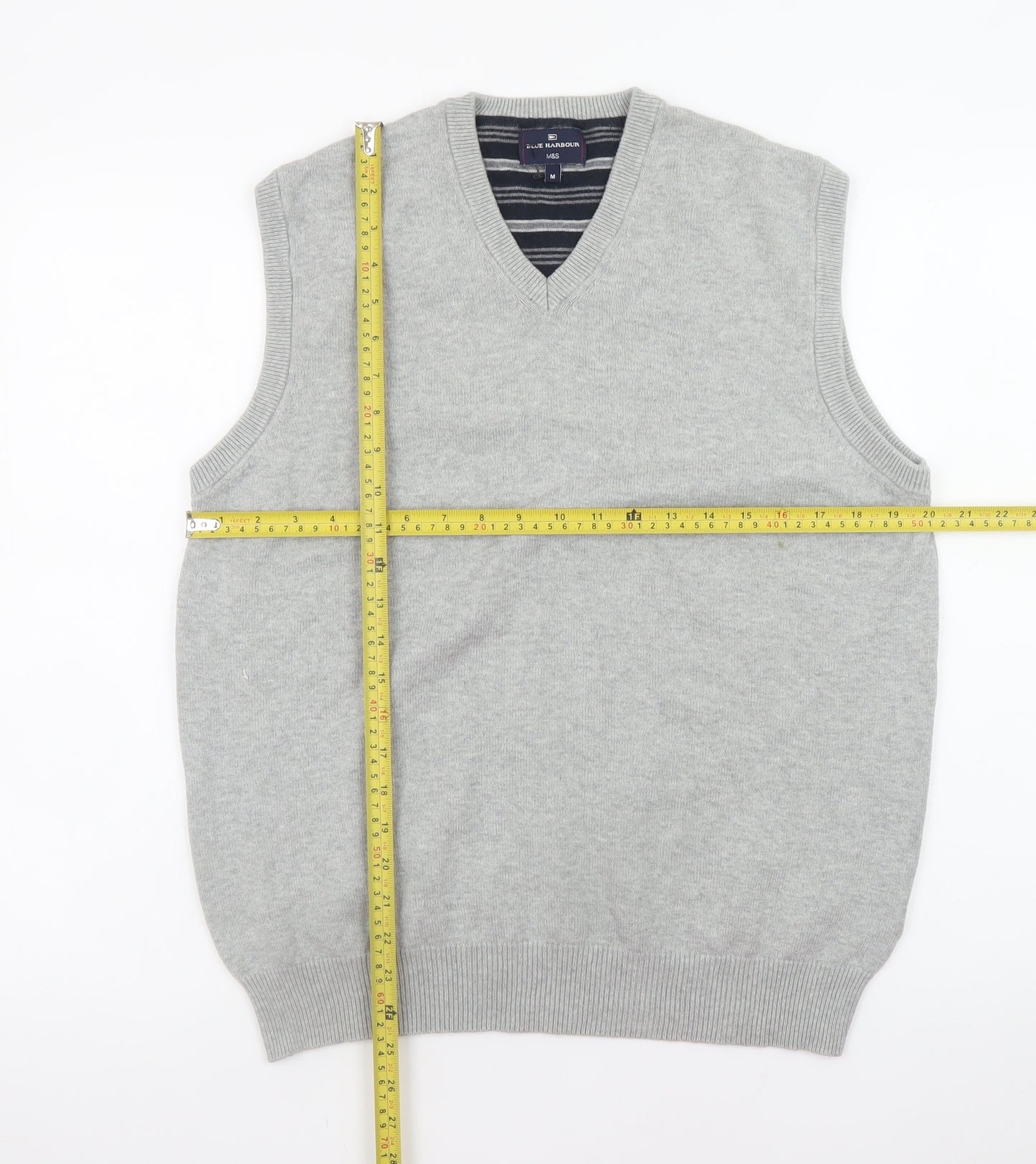 Marks and Spencer Blue Harbour Men's Grey Cotton V-Neck Vest M