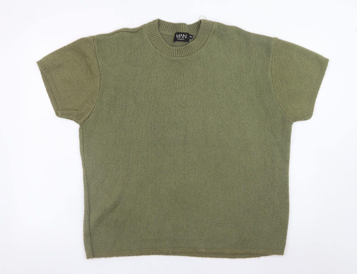 boohooMAN Men's Green XS Short Sleeve Knit Pullover Jumper