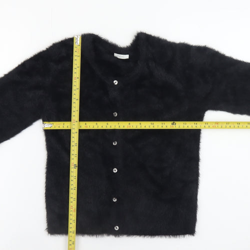Next Girls Black Faux Fur Button Cardigan 12 Years Nylon Long Sleeve