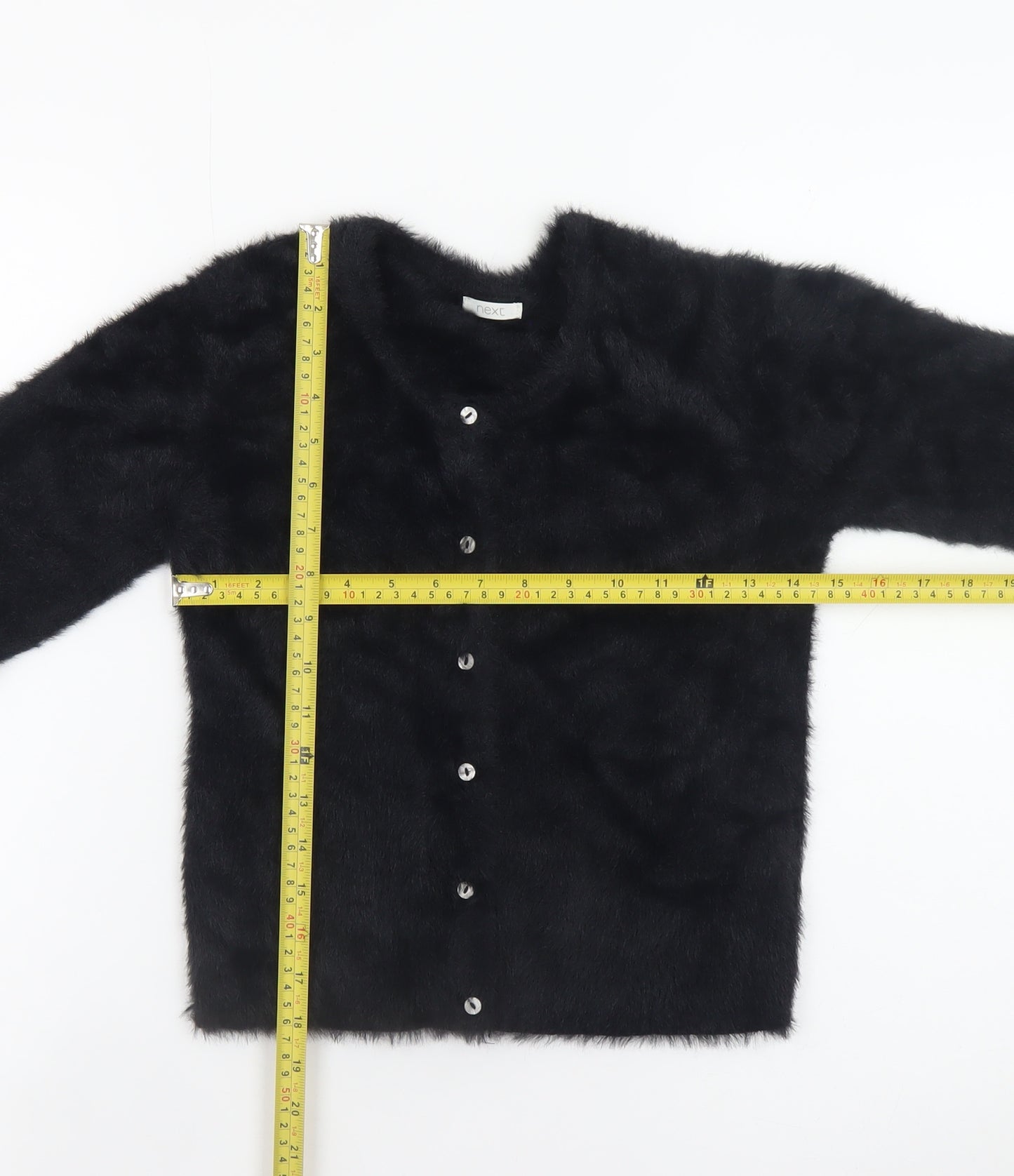 Next Girls Black Faux Fur Button Cardigan 12 Years Nylon Long Sleeve
