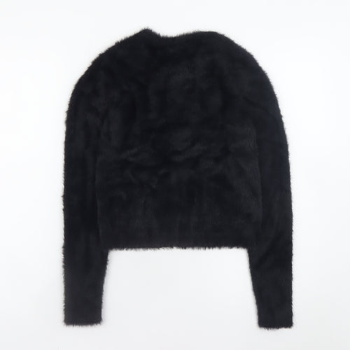 Next Girls Black Faux Fur Button Cardigan 12 Years Nylon Long Sleeve