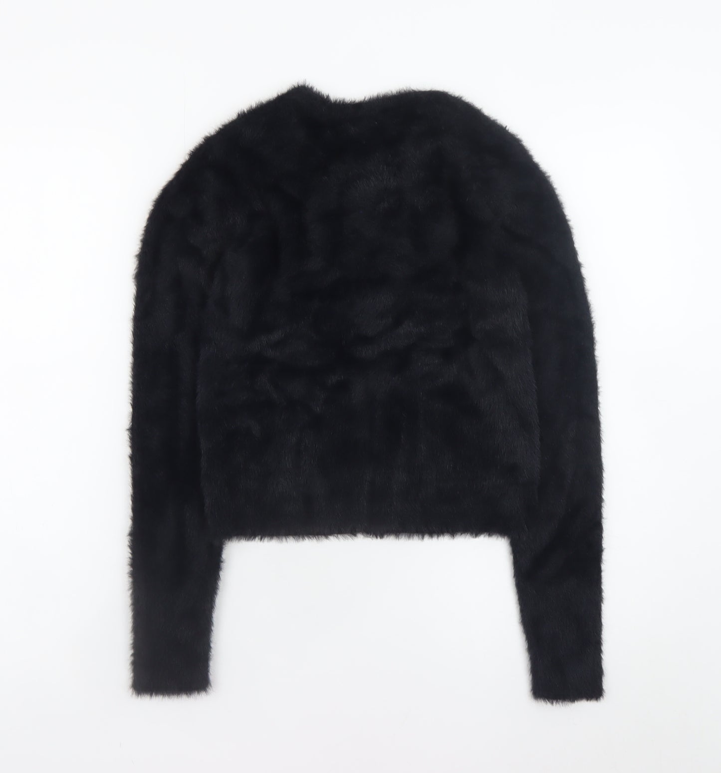 Next Girls Black Faux Fur Button Cardigan 12 Years Nylon Long Sleeve