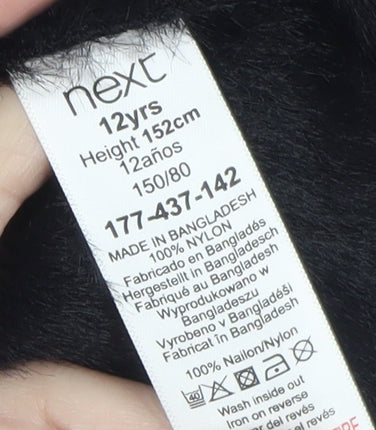 Next Girls Black Faux Fur Button Cardigan 12 Years Nylon Long Sleeve