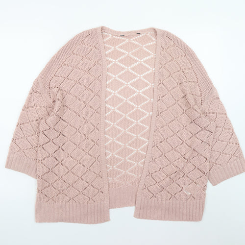 Peacocks Women Pink L Open-Knit Long Sleeve Cardigan