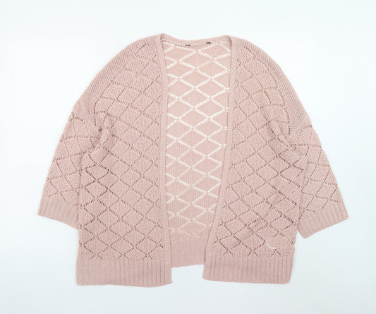 Peacocks Women Pink L Open-Knit Long Sleeve Cardigan