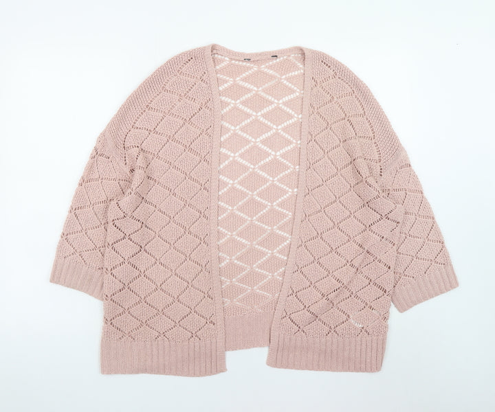 Peacocks Women Pink L Open-Knit Long Sleeve Cardigan