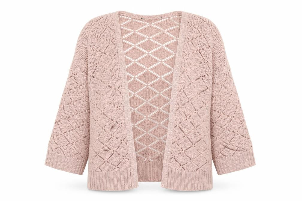 Peacocks Women Pink L Open-Knit Long Sleeve Cardigan