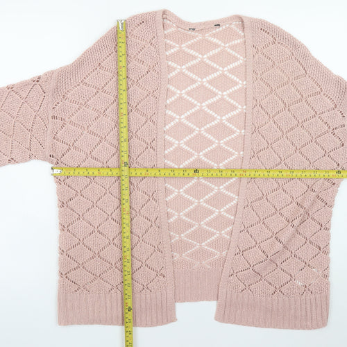 Peacocks Women Pink L Open-Knit Long Sleeve Cardigan