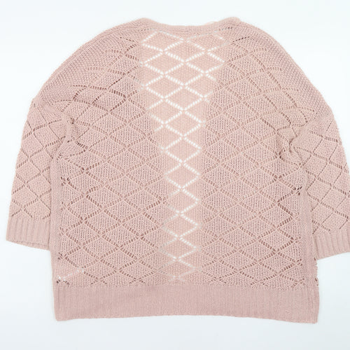 Peacocks Women Pink L Open-Knit Long Sleeve Cardigan