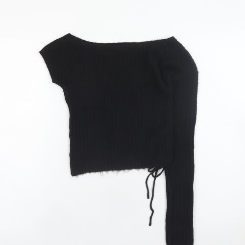 PrettyLittleThing Women’s Black Asymmetrical Knit Pullover Jumper Size S