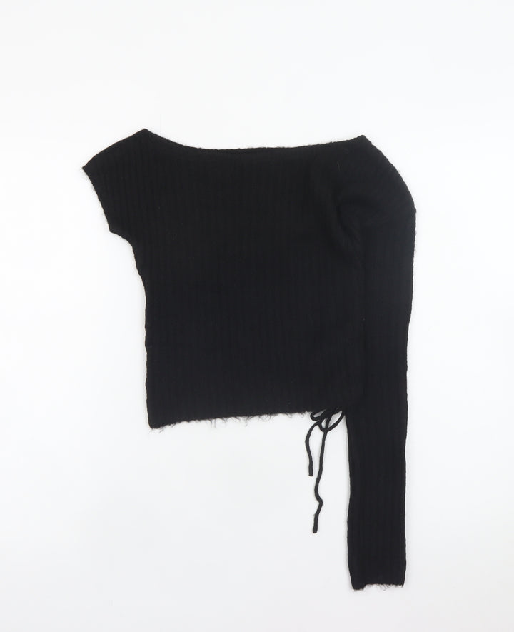 PrettyLittleThing Women’s Black Asymmetrical Knit Pullover Jumper Size S