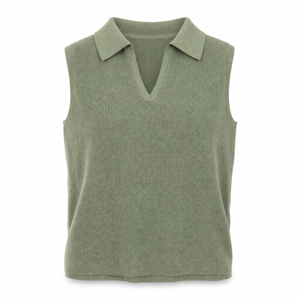 Front view of Joie Women's Green Collared Sleeveless Knit Tank Top, size M