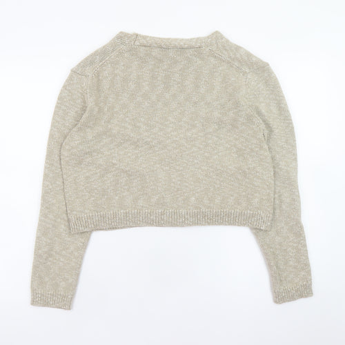 Zara Women Beige Knit V-Neck Button Cardigan Size S