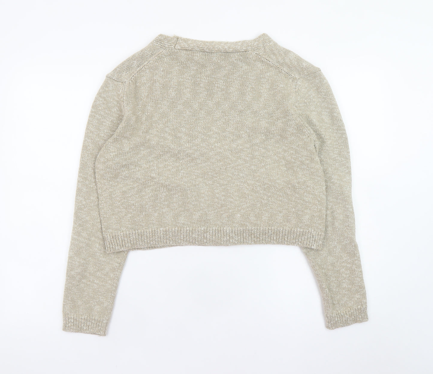 Zara Women Beige Knit V-Neck Button Cardigan Size S