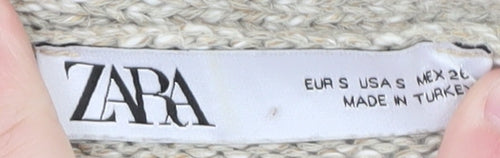 Zara Women Beige Knit V-Neck Button Cardigan Size S