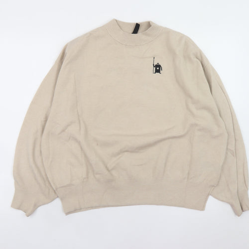 H&M Divided Women Beige Pullover Jumper Small Mock Neck Disney Graphic
