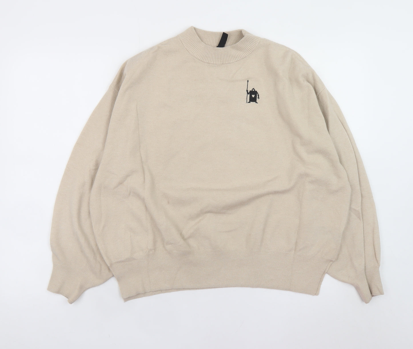 H&M Divided Women Beige Pullover Jumper Small Mock Neck Disney Graphic
