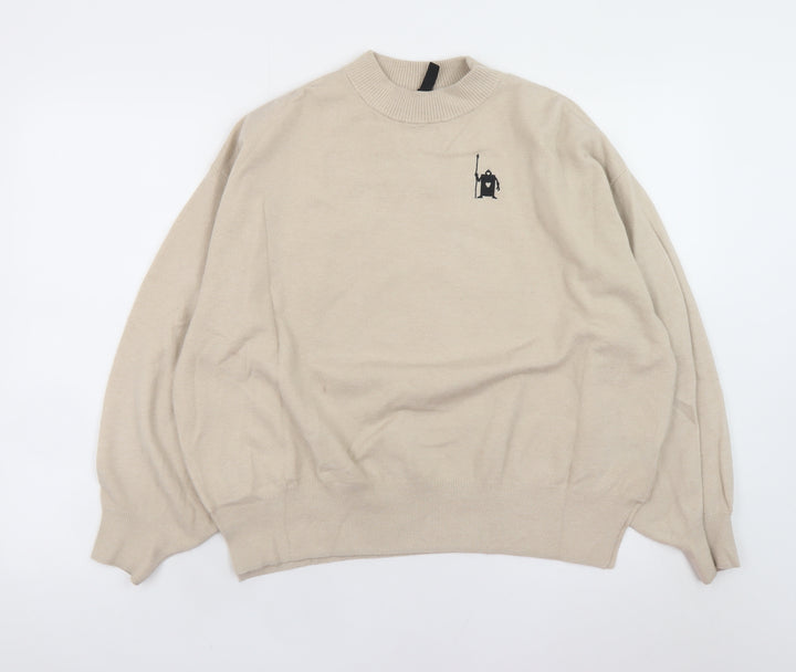 H&M Divided Women Beige Pullover Jumper Small Mock Neck Disney Graphic