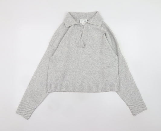 Monki Womens Grey Collared Pullover Jumper Size S