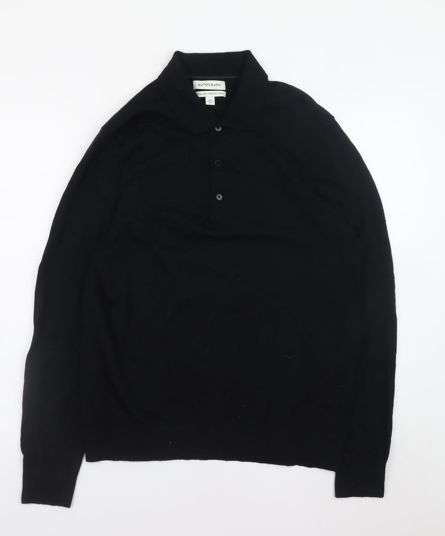 Marks and Spencer Men’s Black Merino Wool Henley Jumper L