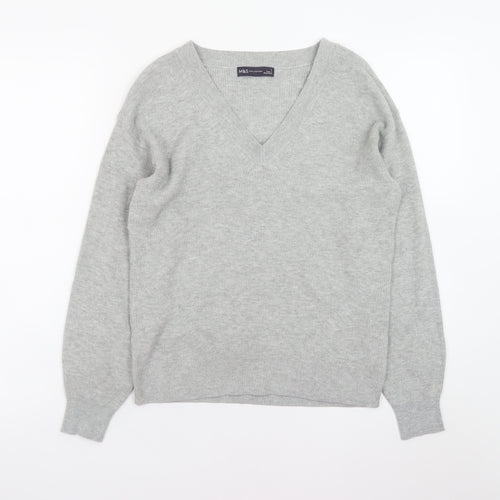 Marks and Spencer Women's Grey V-Neck Knit Jumper Size S