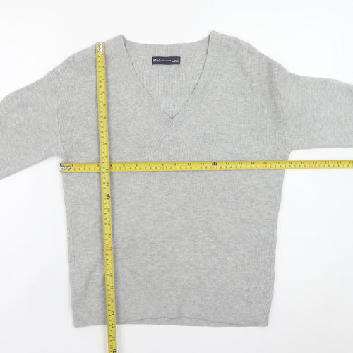 Marks and Spencer Women's Grey V-Neck Knit Jumper Size S