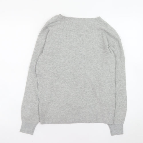 Marks and Spencer Women's Grey V-Neck Knit Jumper Size S