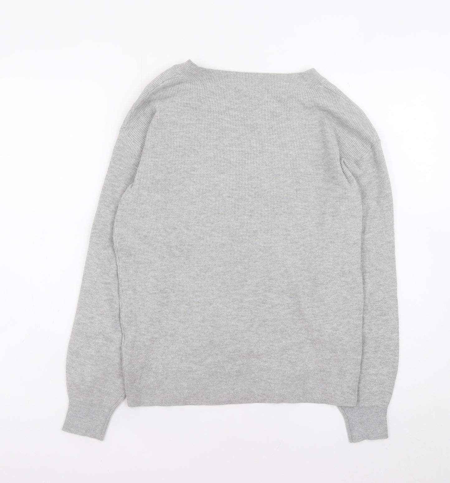 Marks and Spencer Women's Grey V-Neck Knit Jumper Size S