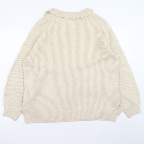 Marks and Spencer Womens Beige Collared Pullover Jumper L Relaxed Fit Knit