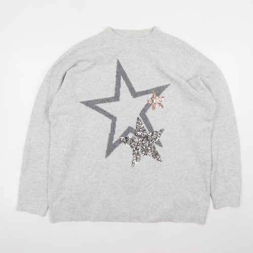 Marks and Spencer Womens Grey Sequin Star Pullover Jumper Size L