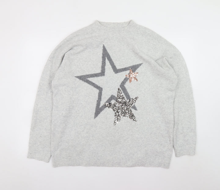 Marks and Spencer Womens Grey Sequin Star Pullover Jumper Size L