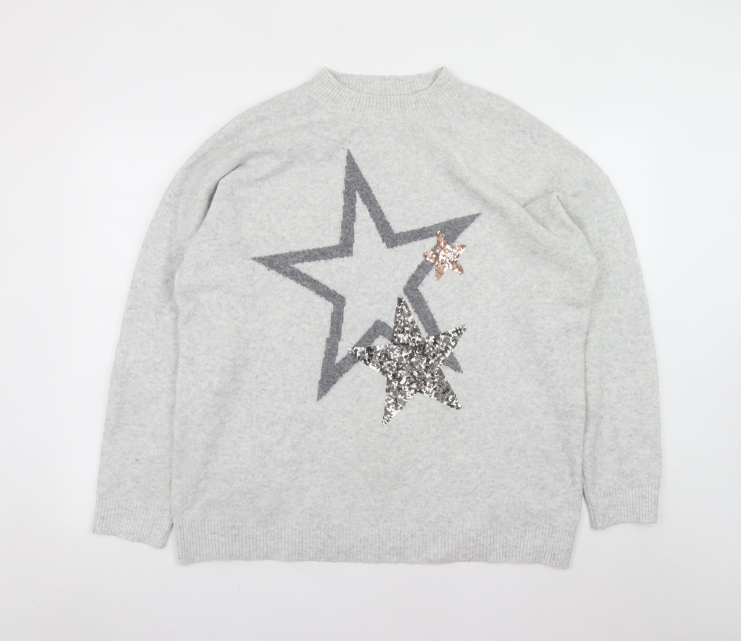 Marks and Spencer Womens Grey Sequin Star Pullover Jumper Size L