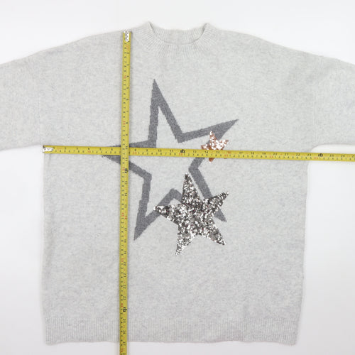 Marks and Spencer Womens Grey Sequin Star Pullover Jumper Size L