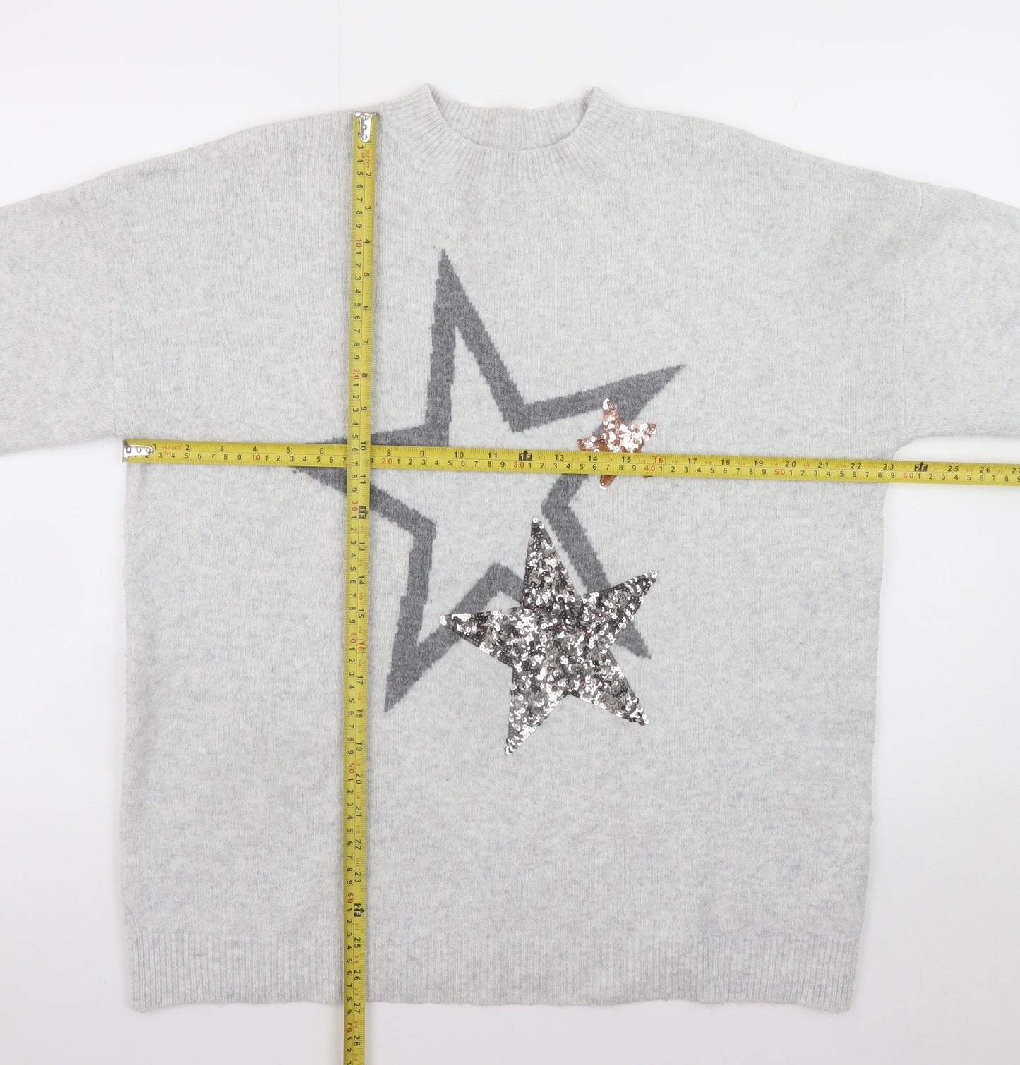 Marks and Spencer Womens Grey Sequin Star Pullover Jumper Size L