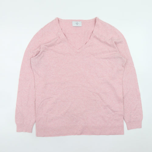 C&A The Basics Women's Pink V-Neck Cotton Blend Jumper Size L