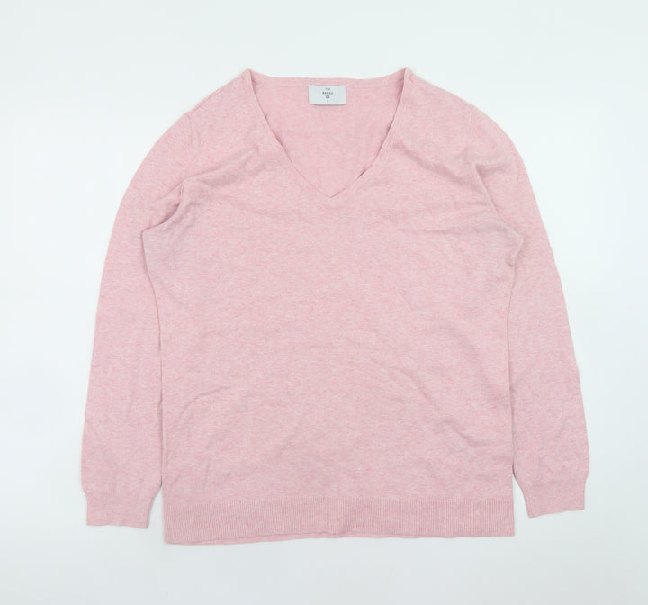 C&A The Basics Women's Pink V-Neck Cotton Blend Jumper Size L