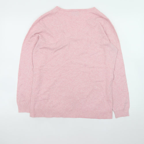 C&A The Basics Women's Pink V-Neck Cotton Blend Jumper Size L