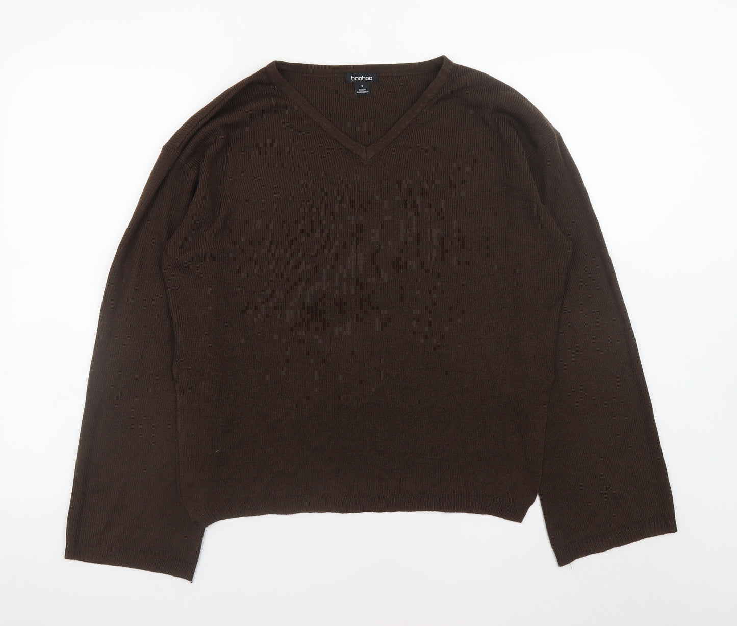 Boohoo Women's Brown V-Neck Long Sleeve Pullover Jumper Size S