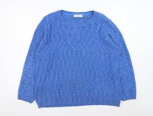 Marks and Spencer Womens Blue Cable-Knit Cotton Jumper Size 20