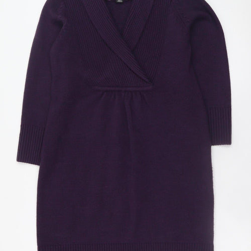 H&M Women’s Purple Jumper Dress Size 12 V-Neck Knit Acrylic