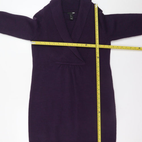 H&M Women’s Purple Jumper Dress Size 12 V-Neck Knit Acrylic
