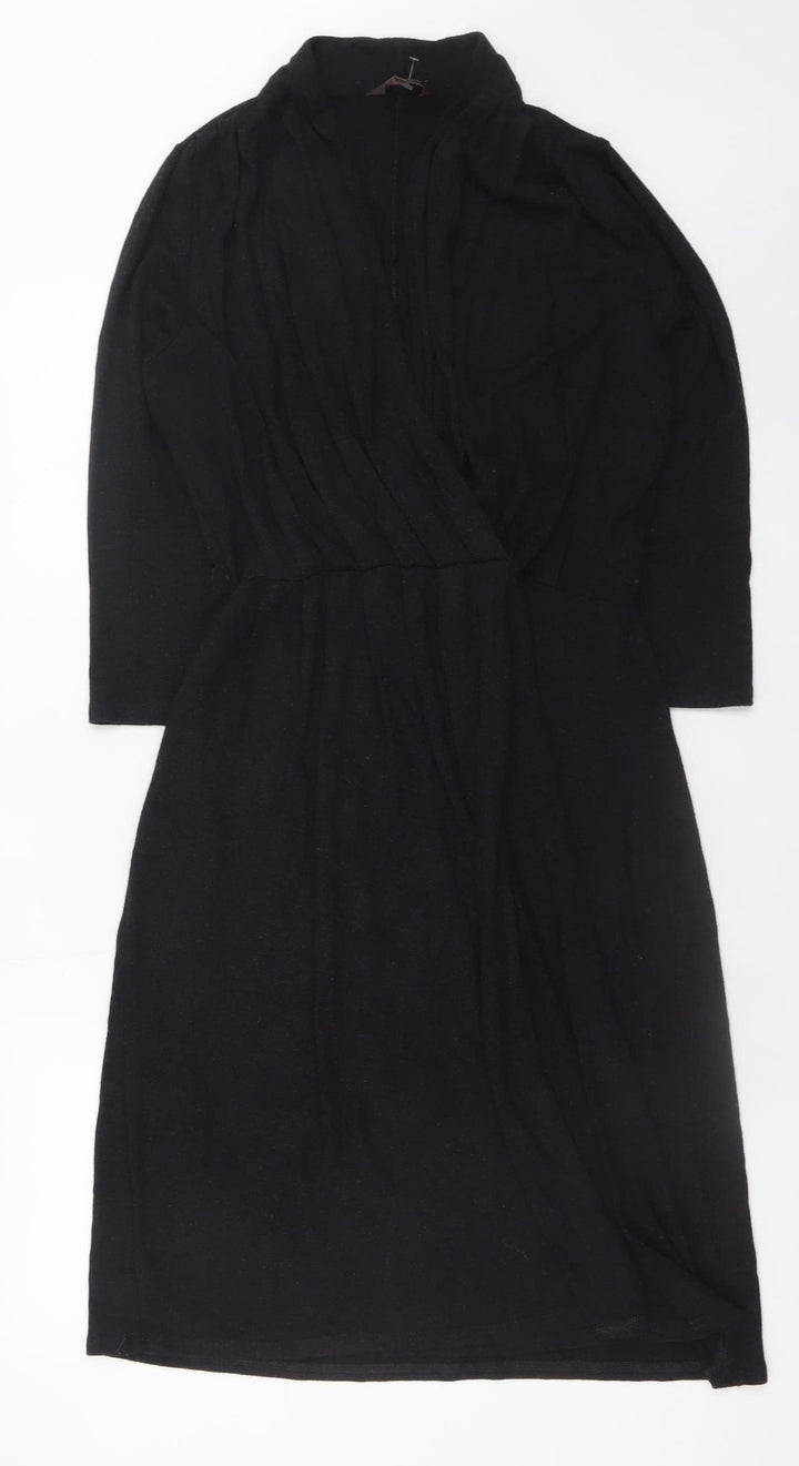 Phase Eight Women's Black Size 14 Knit Wrap Dress Long Sleeve