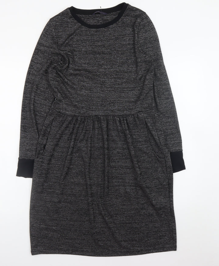 Marks and Spencer Women Grey Size 12 Knit Fit & Flare Dress