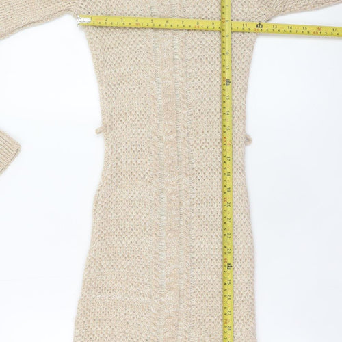 Lipsy Women Beige Knit Roll Neck Jumper Dress Size 6