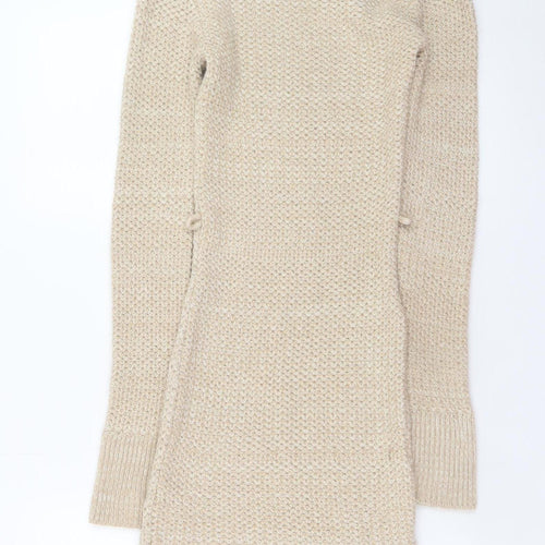 Lipsy Women Beige Knit Roll Neck Jumper Dress Size 6