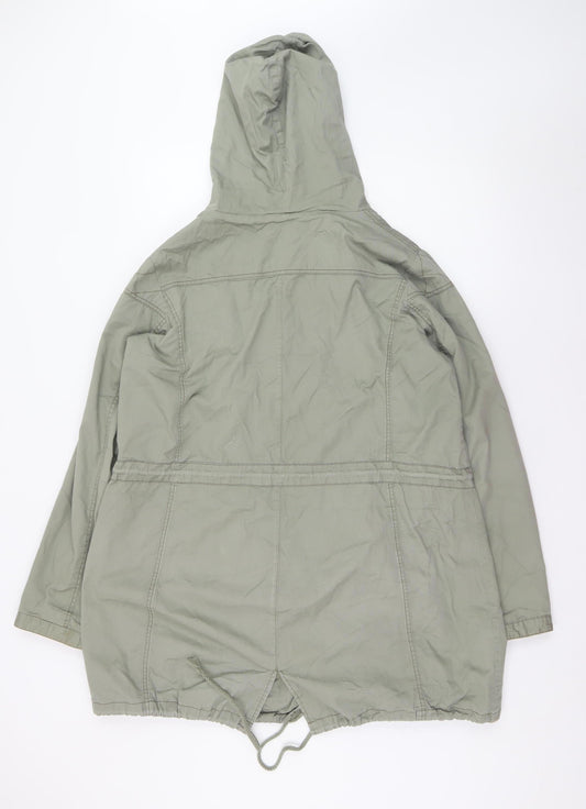 Marks and Spencer Women’s Green Cotton Parka Jacket Size 16 Hooded Drawstring