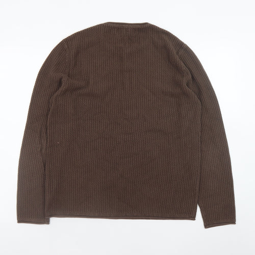 Jack & Jones Men's Brown Waffle-Knit Crew Neck Jumper Size L