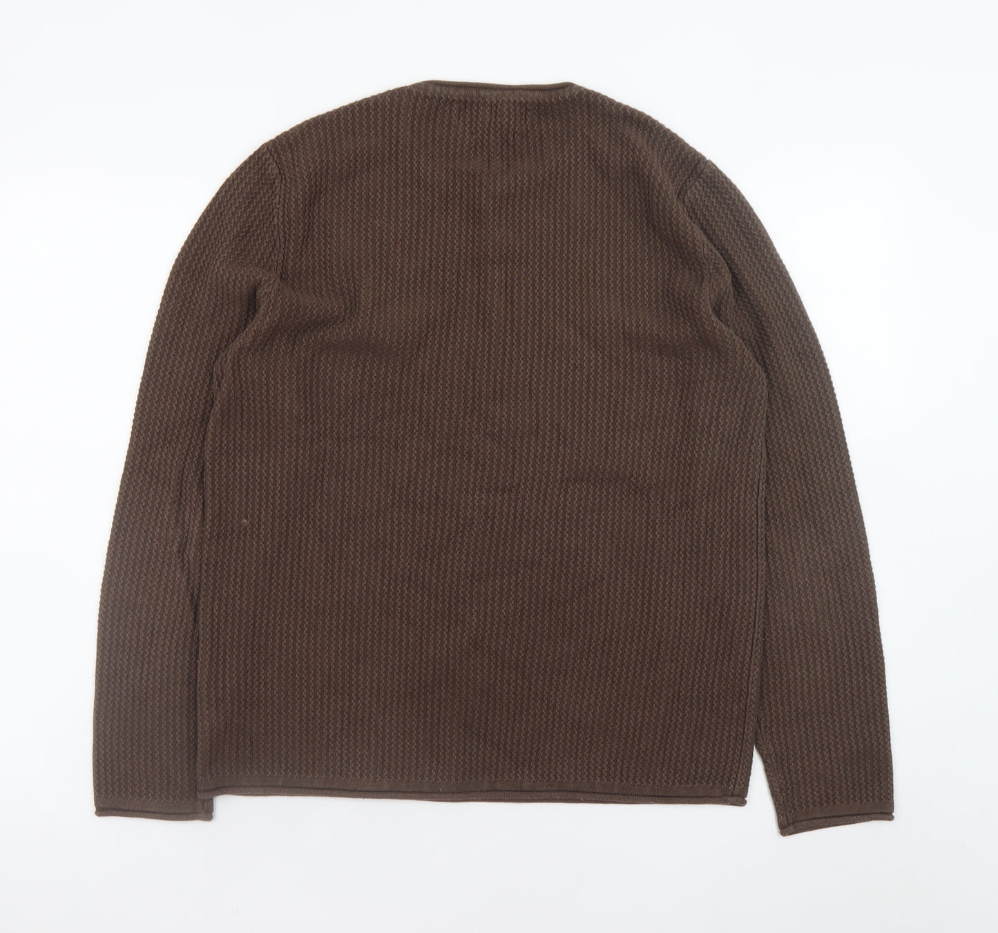 Jack & Jones Men's Brown Waffle-Knit Crew Neck Jumper Size L