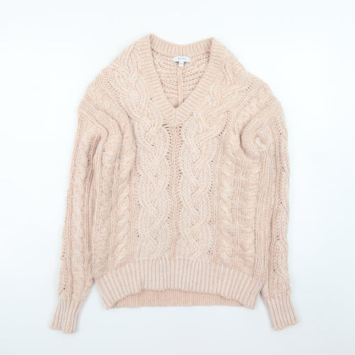 Reiss Women’s Beige Cable-Knit V-Neck Wool Blend Jumper XS
